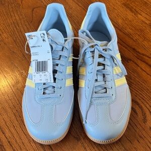 adidas Samba OG J Light Blue with Pale Yellow Stripes